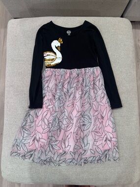 wonder nation Black & Pink Swan Sequin Tulle Dress